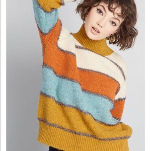 Hints of Glitter Striped Mock Neck Sweater